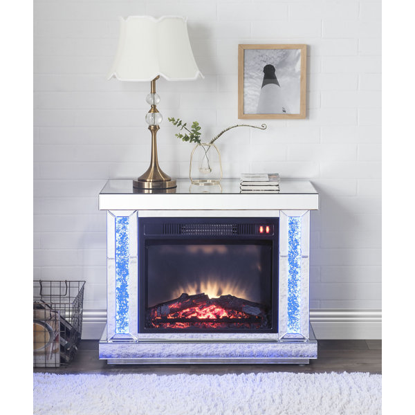 Ivy Bronx Fireplace, LED, Mirrored & Faux Diamonds Wayfair
